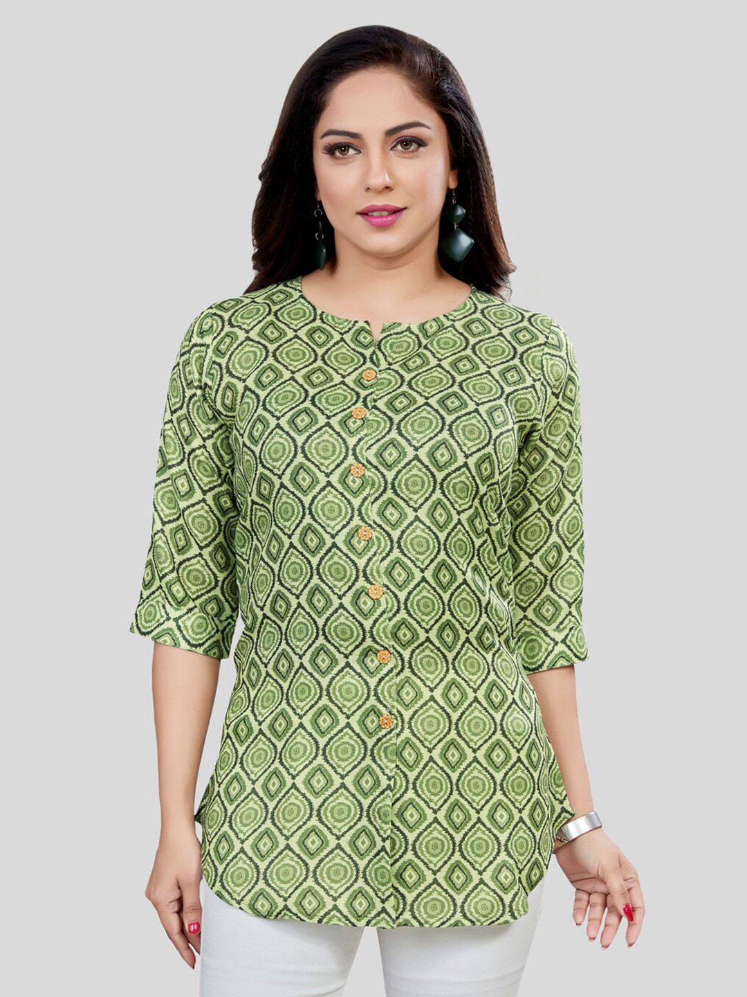 

Saree Swarg Geometric Printed A-Line Kurti, Green