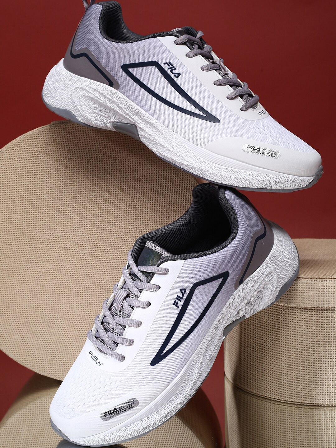 

FILA Women Mesh Lace-Up Running Shoes, White