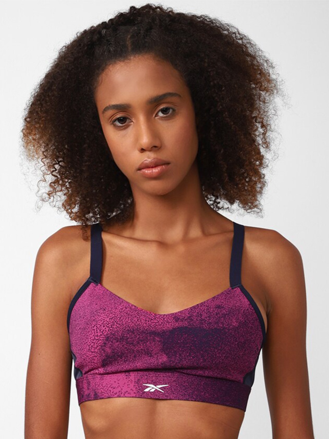 

Reebok Printed Non-Padded Fitness & Training Lux Strappy Sports Bra, Purple