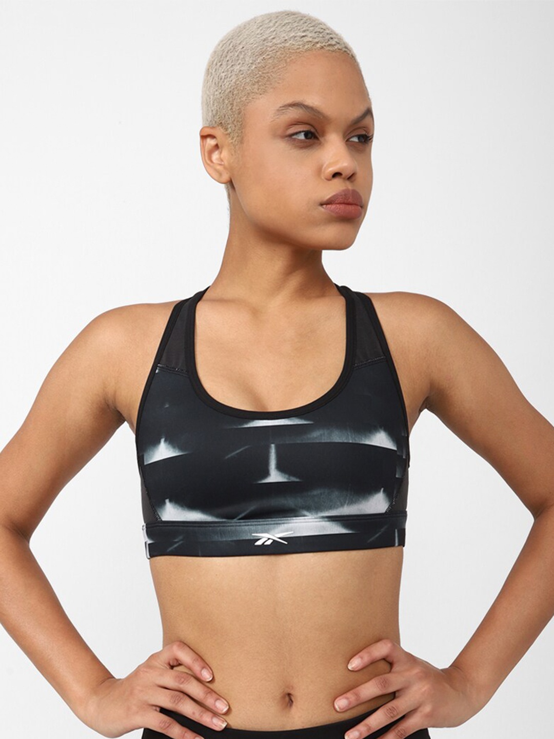 

Reebok Printed SH Hero Racer Itajime Sports Bra, Black