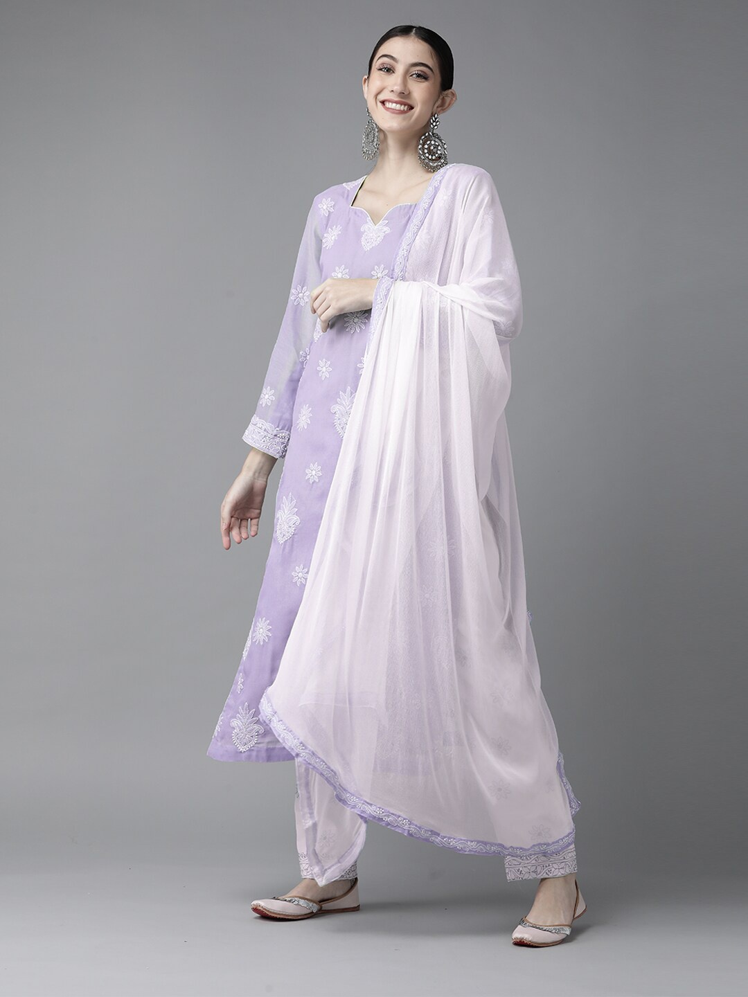 

ADA Embroidered Chikankari Unstitched Dress Material, Mauve