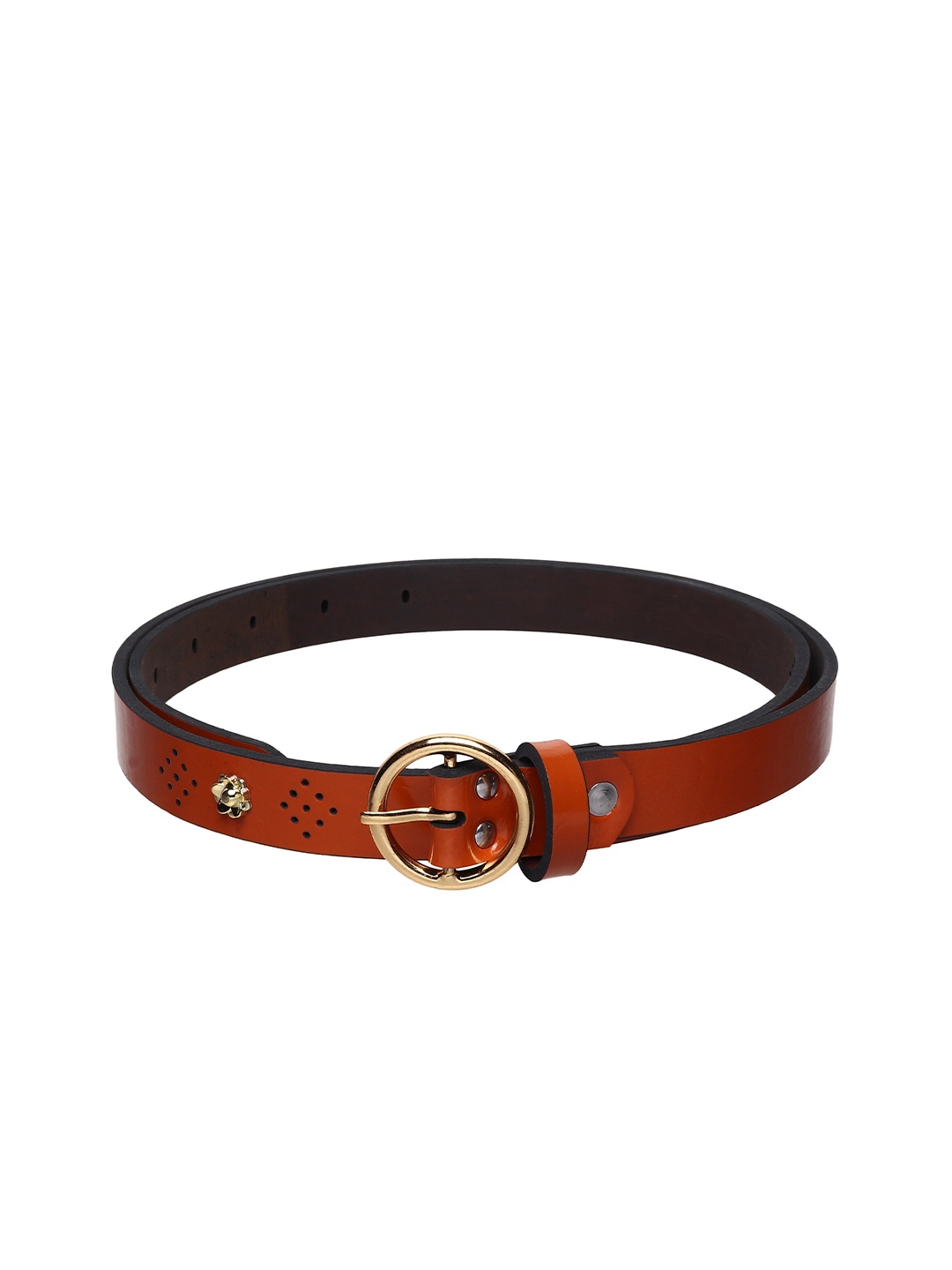 

Mast & Harbour Women Tan Brown & Gold-Toned Textured Slim Belt