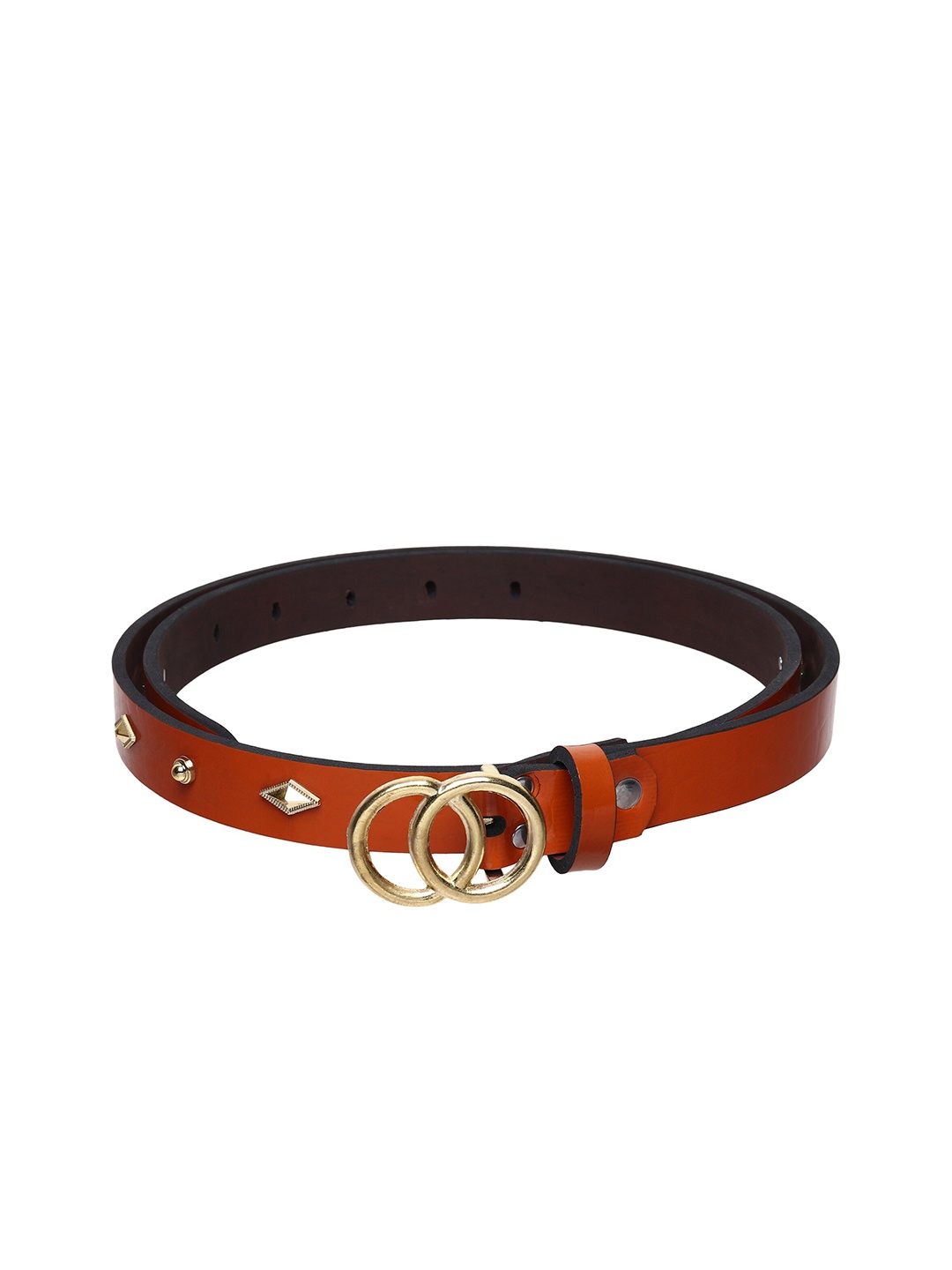 

Mast & Harbour Women Tan Brown & gold-Toned Textured Slim Belt