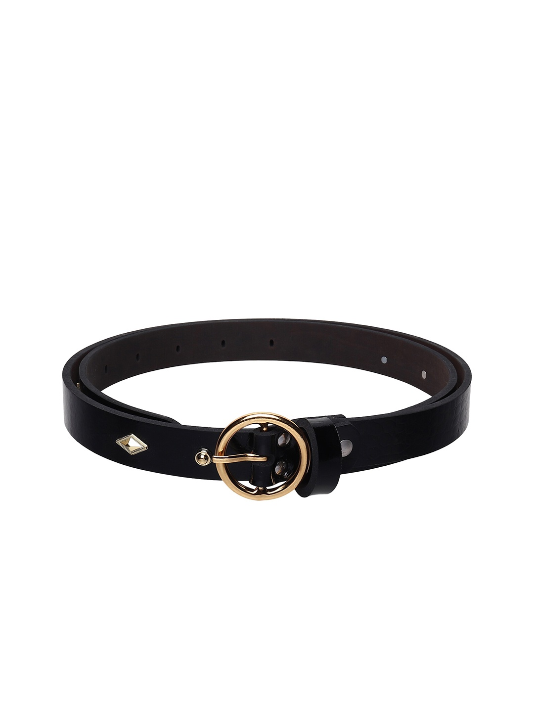 

Mast & Harbour Women Black & Gold-Toned Textured Slim Belt