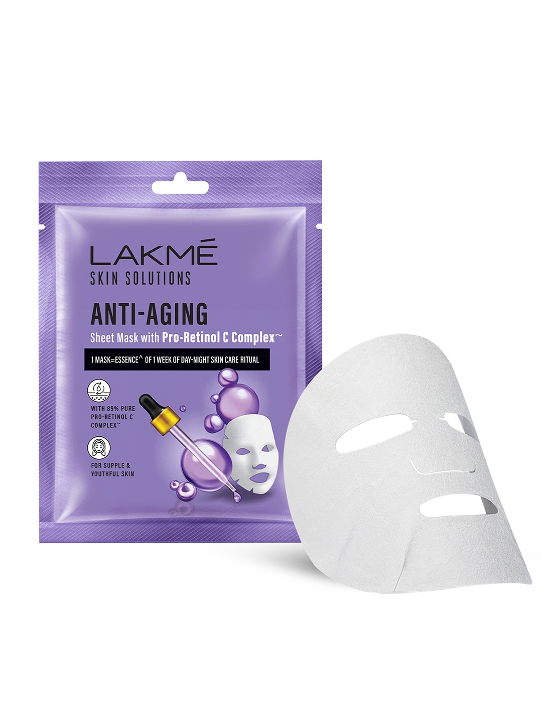 

Lakme Skin Solutions Anti Aging Sheet Mask with Pro Retinol C Complex - 25 ml, White