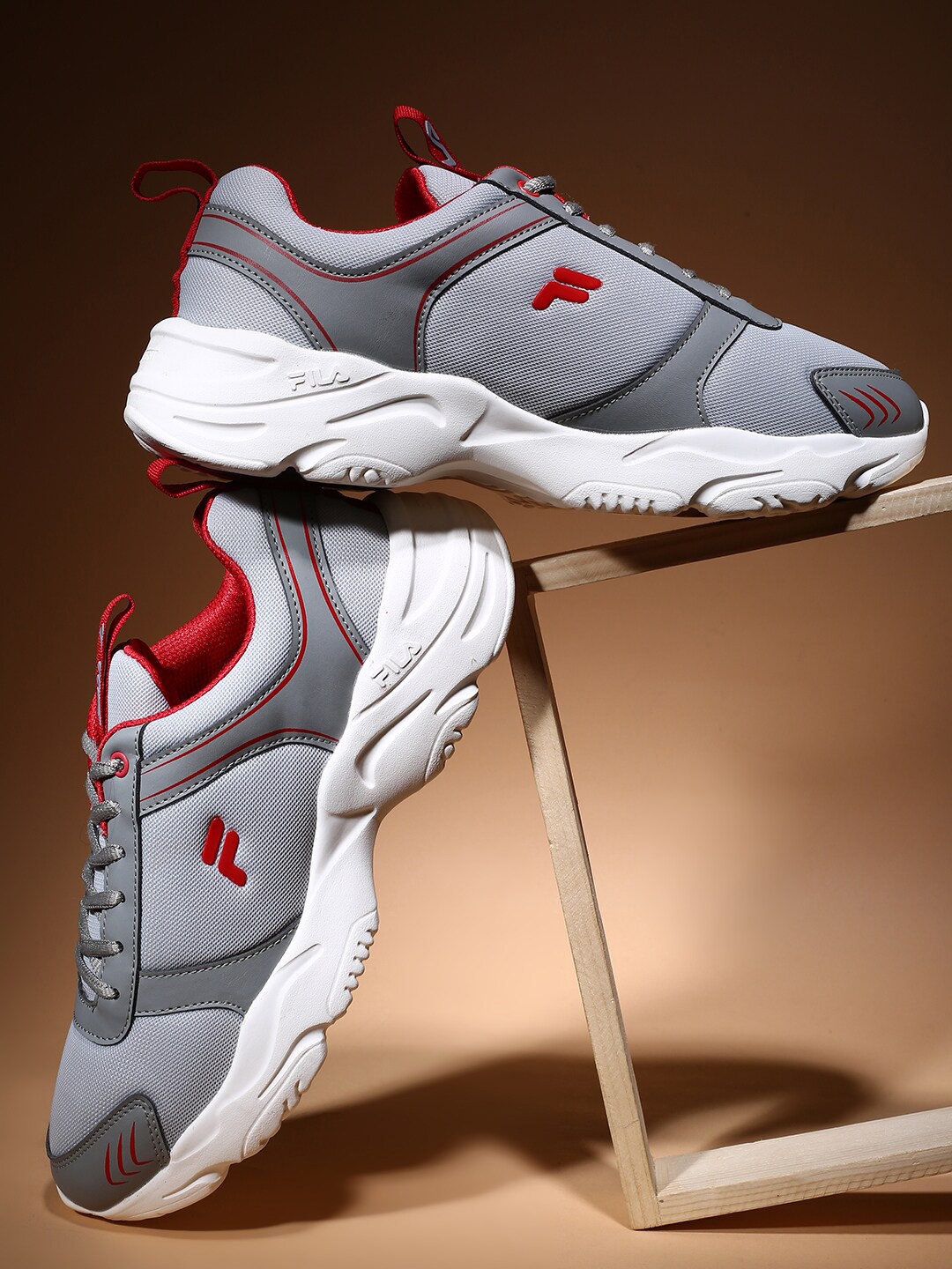 

FILA Men HARALD Lace-Up Mesh Running Shoes, Grey