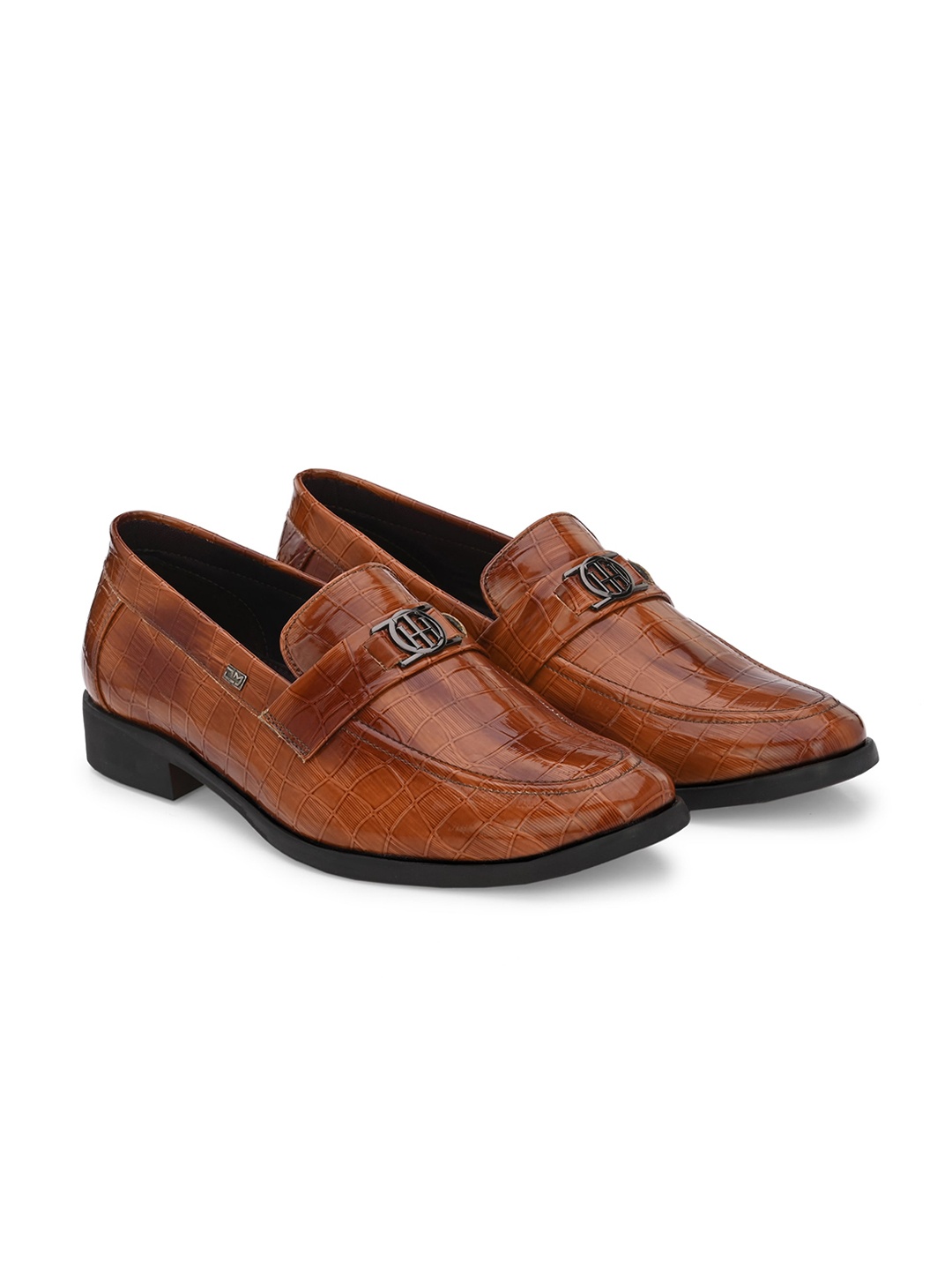 

Azzaro Black Men Textured Formal Loafers, Tan