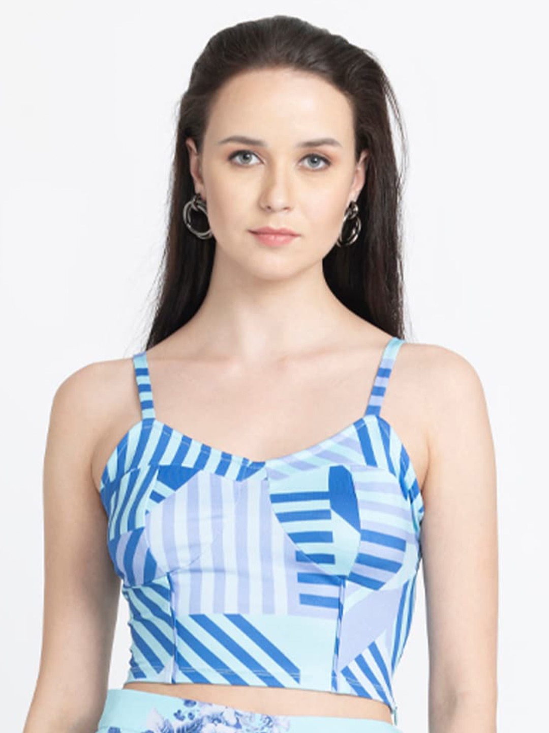 

SHAYE Abstract Print Strappy Crop Top, Blue