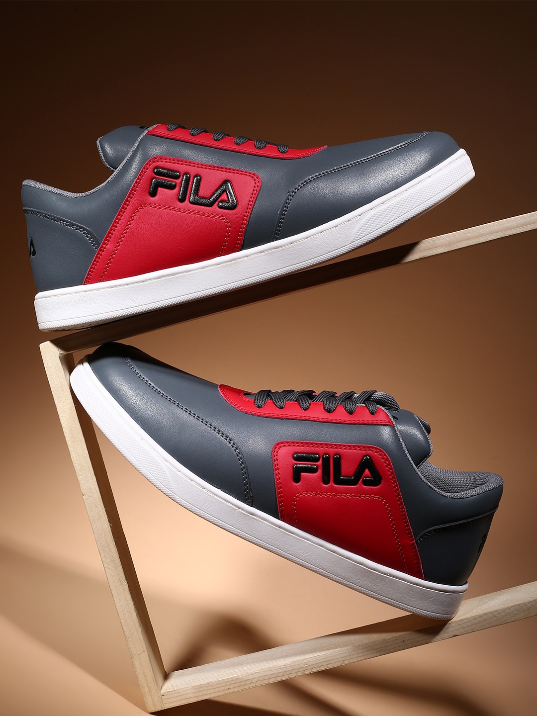 

FILA Men Colourblocked Lace-Up Regular PU Sneakers, Grey