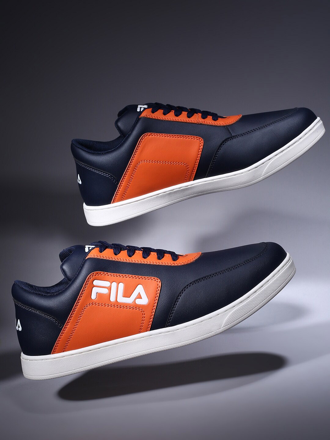 

FILA Men Colourblocked Lace-Up Regular PU Sneakers, Navy blue