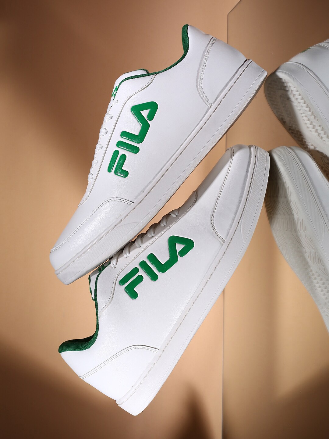 

FILA Men Brand Logo Printed Lace-Up PU Casual Sneakers, White