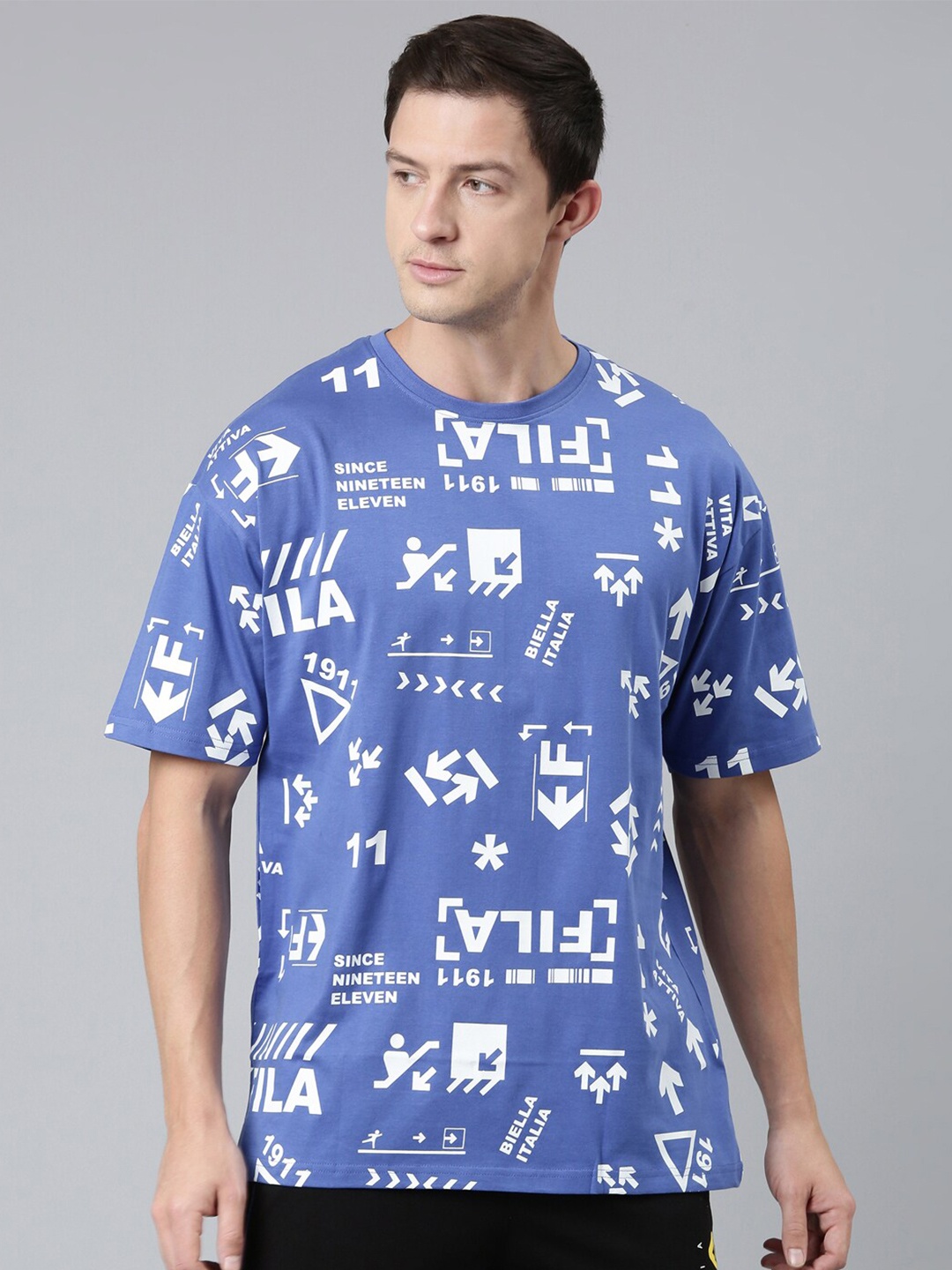 

FILA Typography Printed Round Neck Organic Cotton T-shirt, Blue