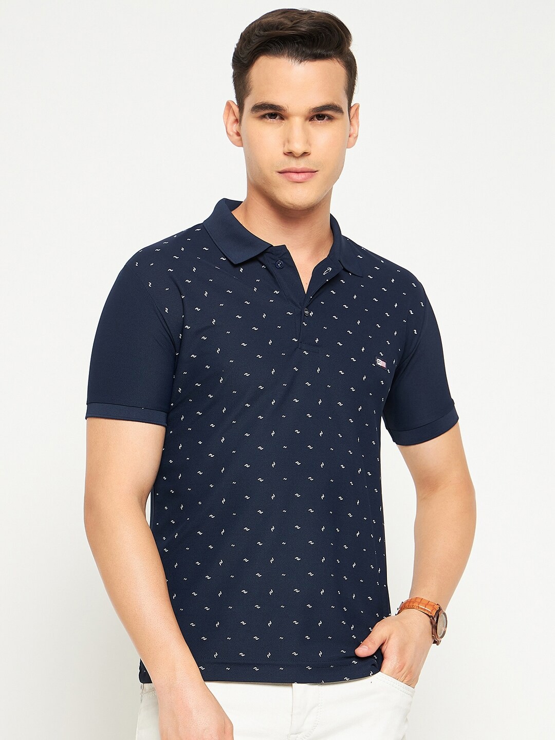 

FirstKrush Printed Polo Collar Cotton T-shirt, Blue