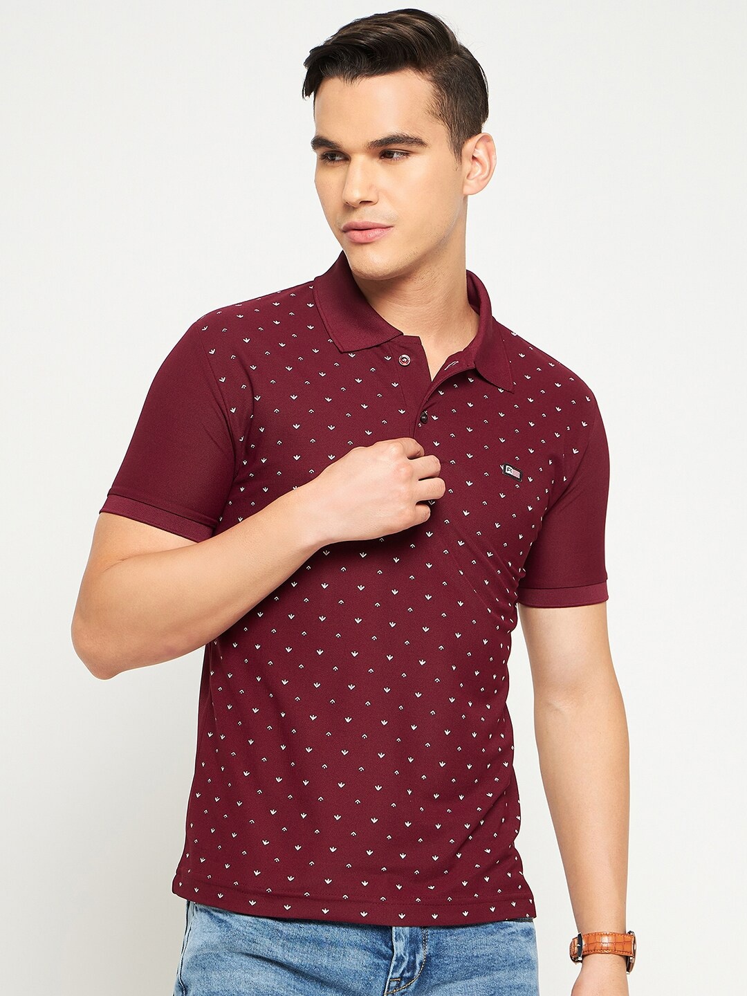 

FirstKrush Printed Polo Collar Cotton T-shirt, Maroon