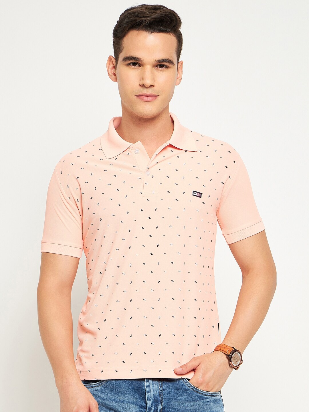 

FirstKrush Printed Polo Collar Cotton T-shirt, Peach