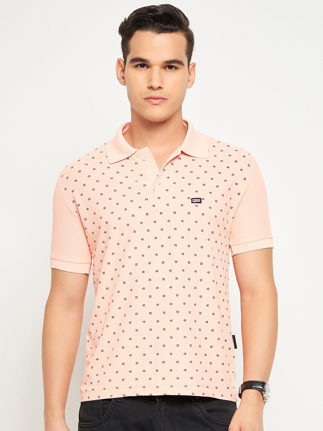 

FirstKrush Printed Polo Collar Cotton T-shirt, Peach