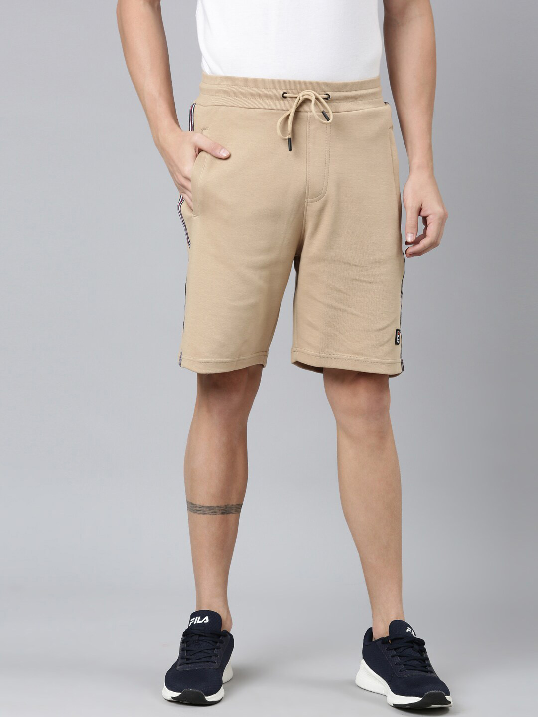 

FILA Men Mid-Rise Cotton Shorts, Beige
