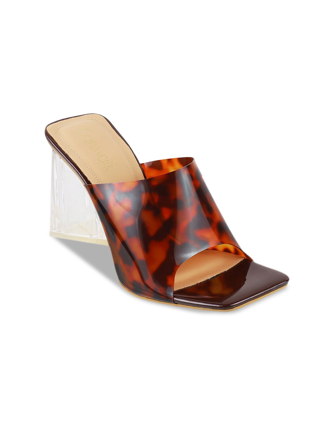 

Catwalk Printed Square Toe Mid-Top Block Heels, Red