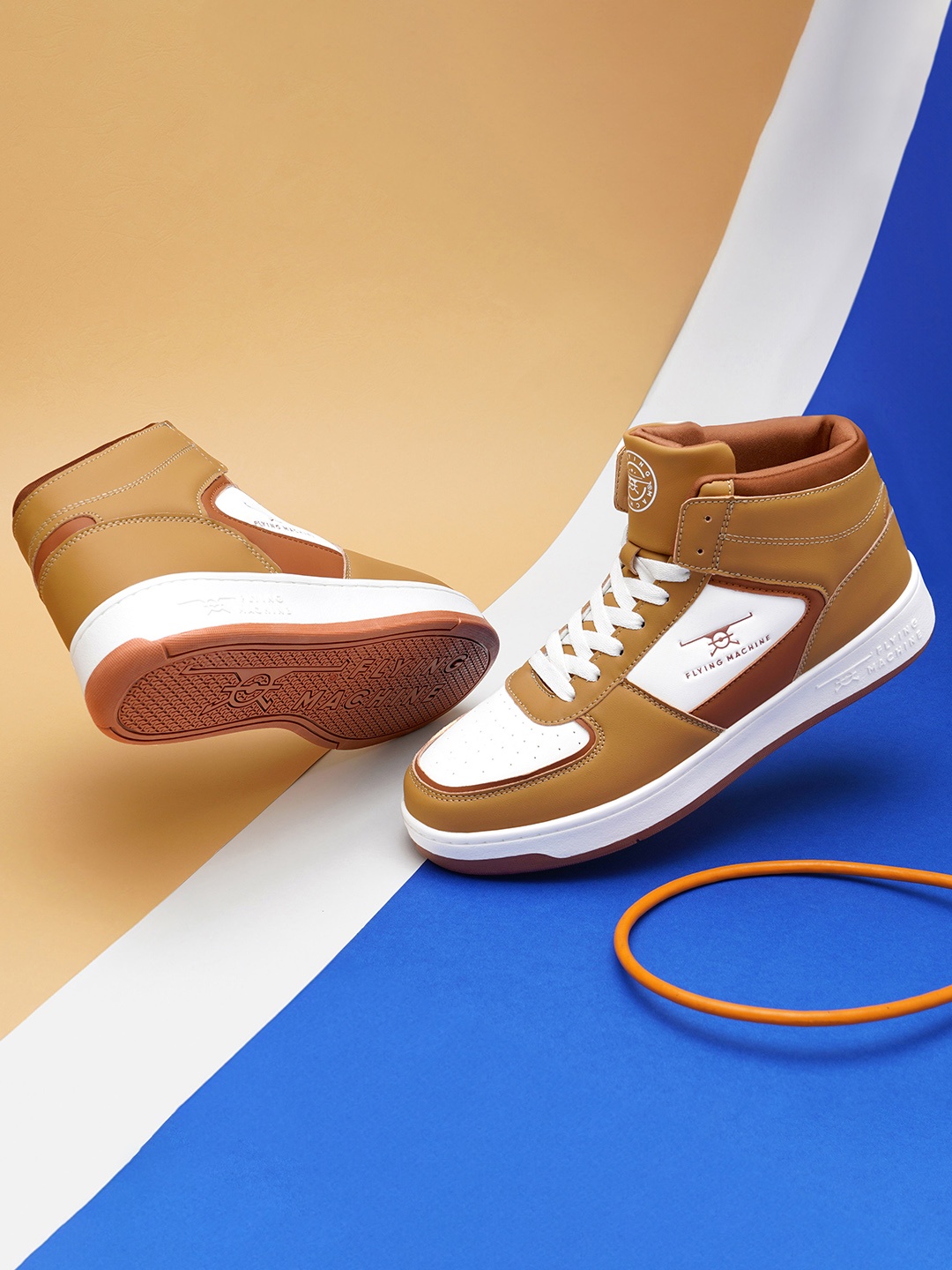 

Flying Machine Men ZEEKE Mid-Top Perforated Sneakers, Camel brown