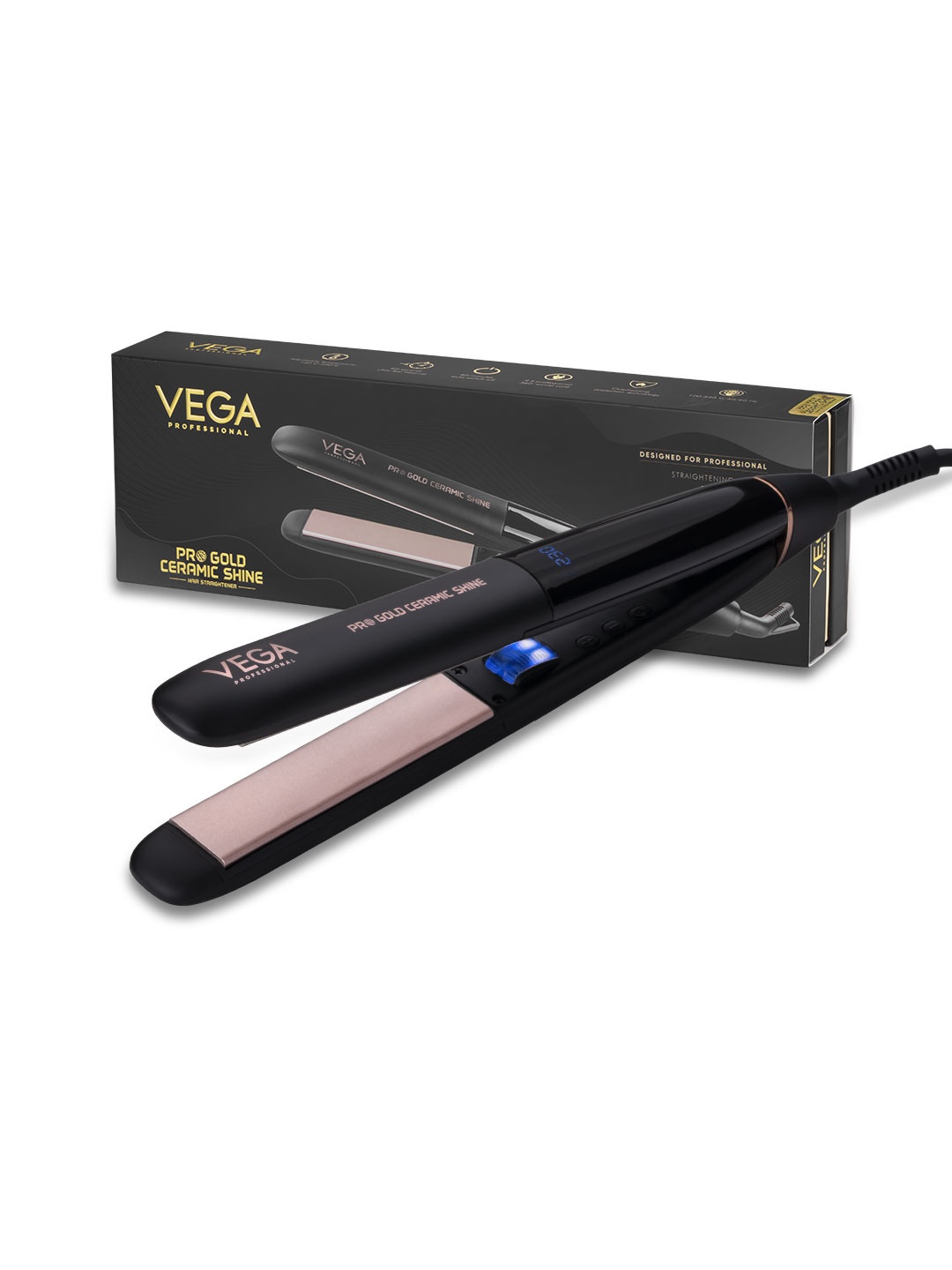 

VEGA PROFESSIONAL VPMHS-08 Pro Gold Ceramic Shine Hair Straightener - Black