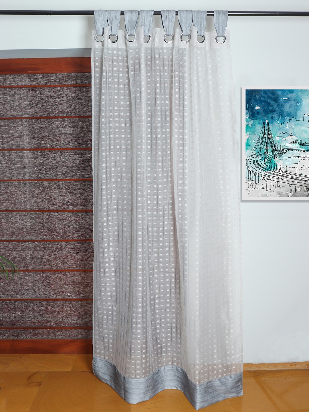 

ZEBA Grey Self Design Sheer Door Curtain