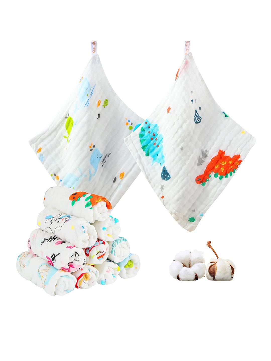

Moms Home Kids White & Blue 10 Pieces Printed 300 GSM Organic Cotton Bath Towels