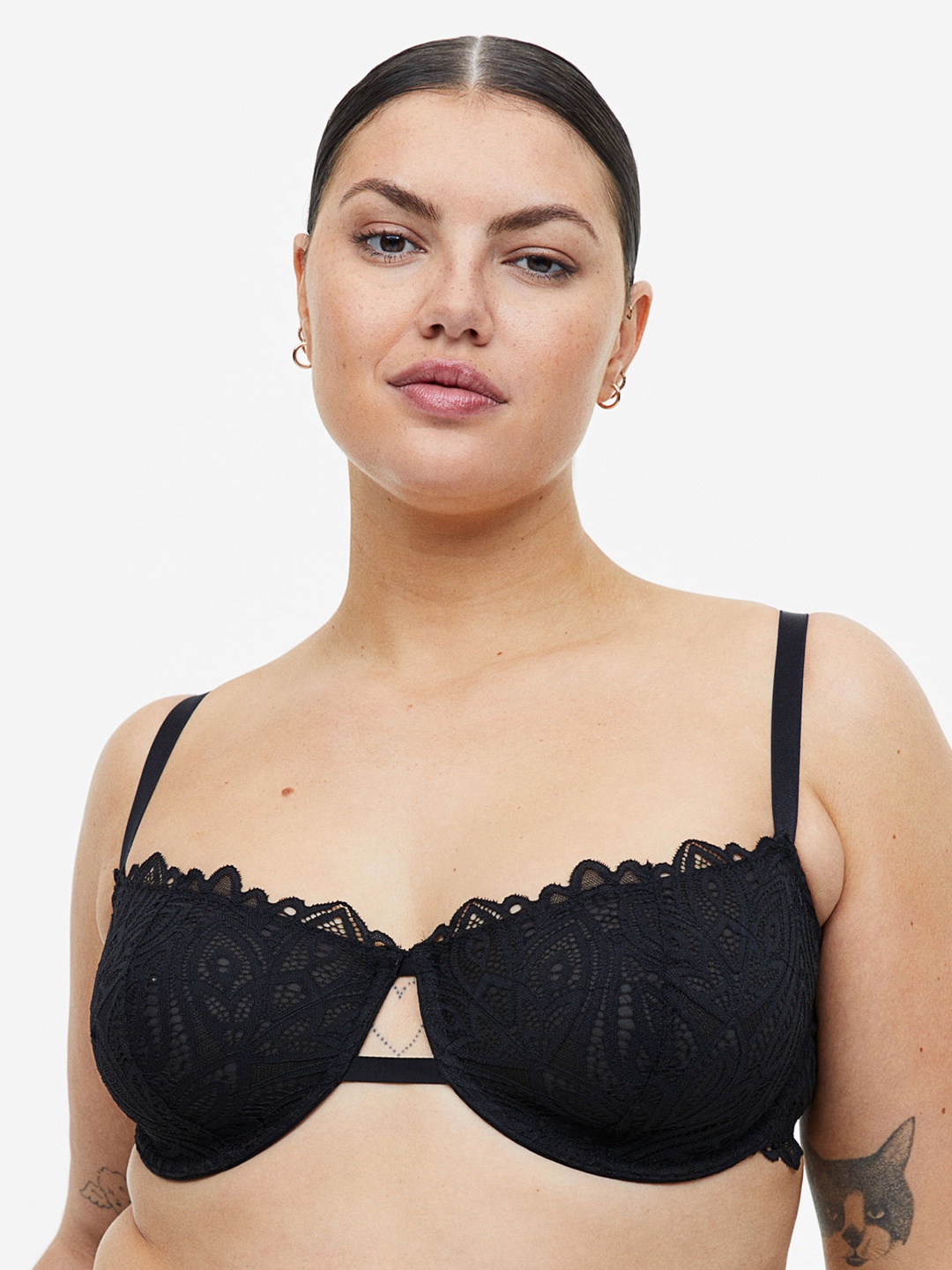 

H&M Non-Padded Underwired Lace Bra, Black