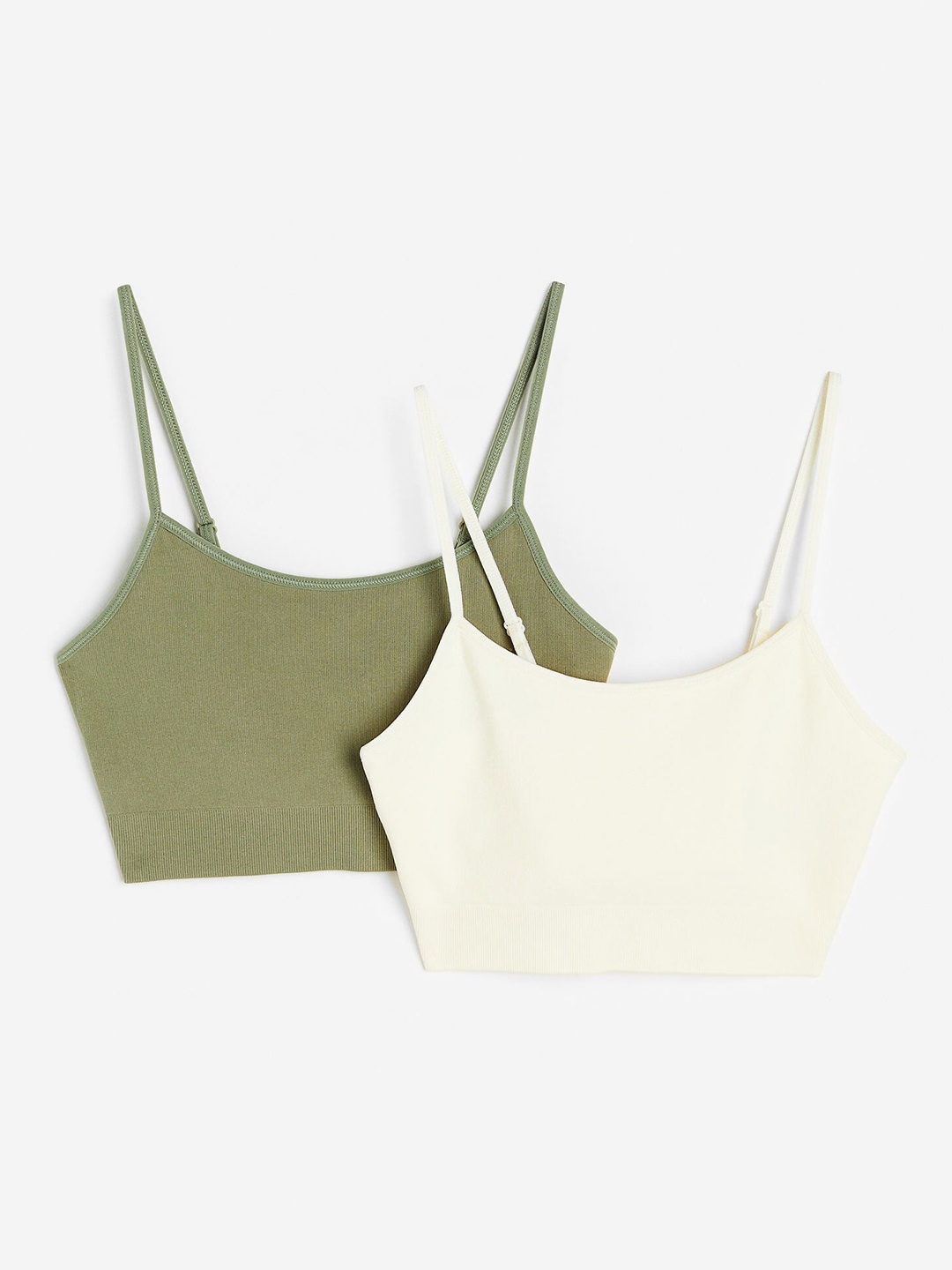 

H&M 2-Pack Seamless Sports Bralettes, Olive