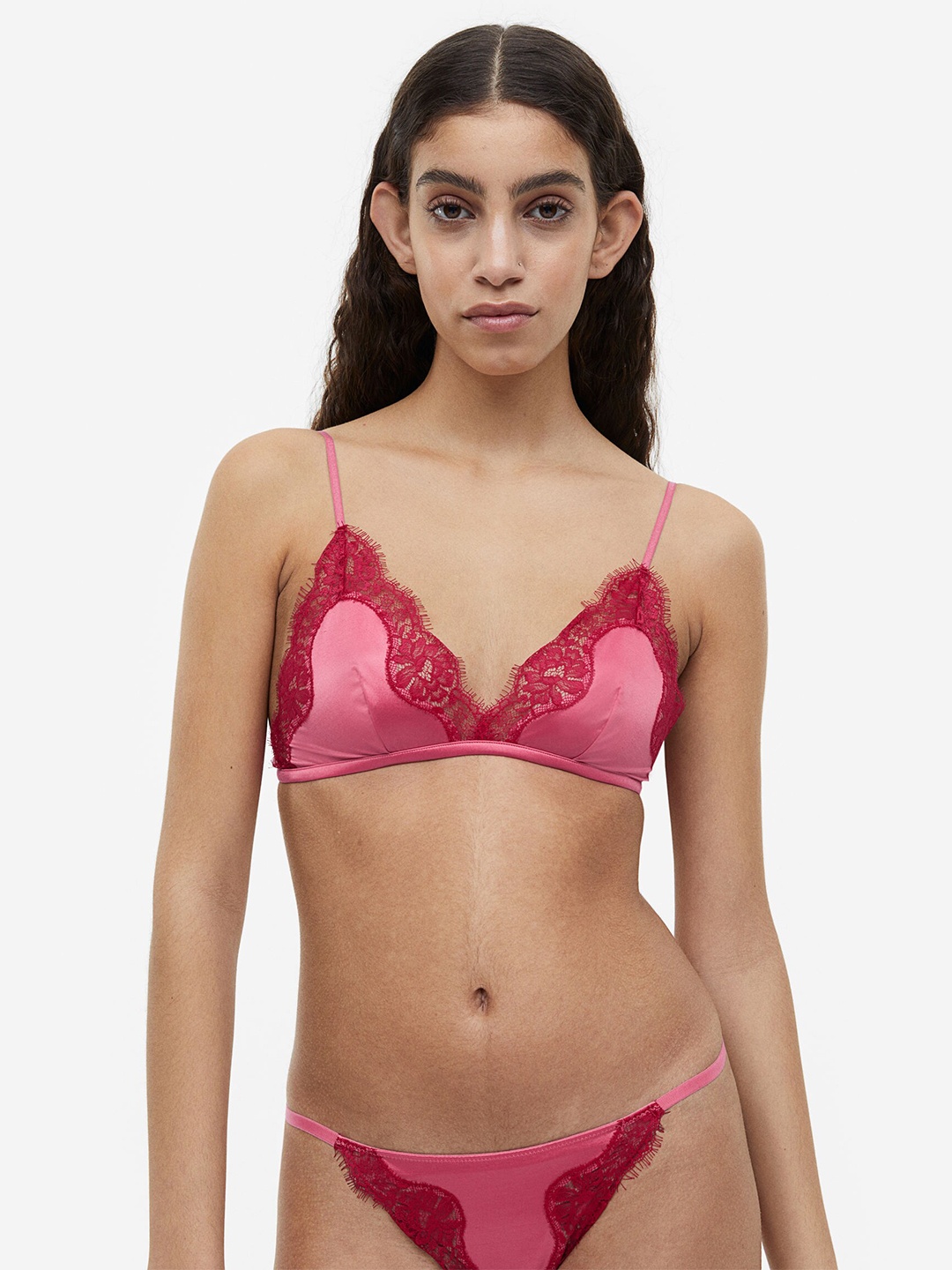 

H&M Soft Satin Bra, Pink