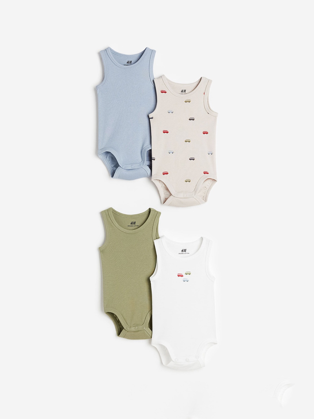 

H&M Infant Boys 4-Pack Sleeveless Cotton Bodysuits, Beige