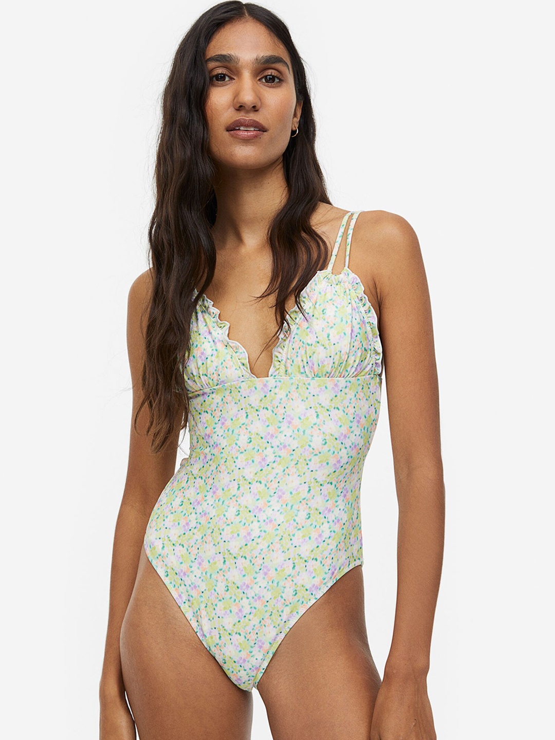 

H&M High-Leg Cut-Out Swimsuit, Green