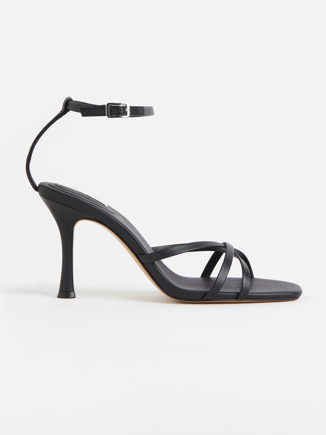 

H&M Heeled Leather Sandals, Black