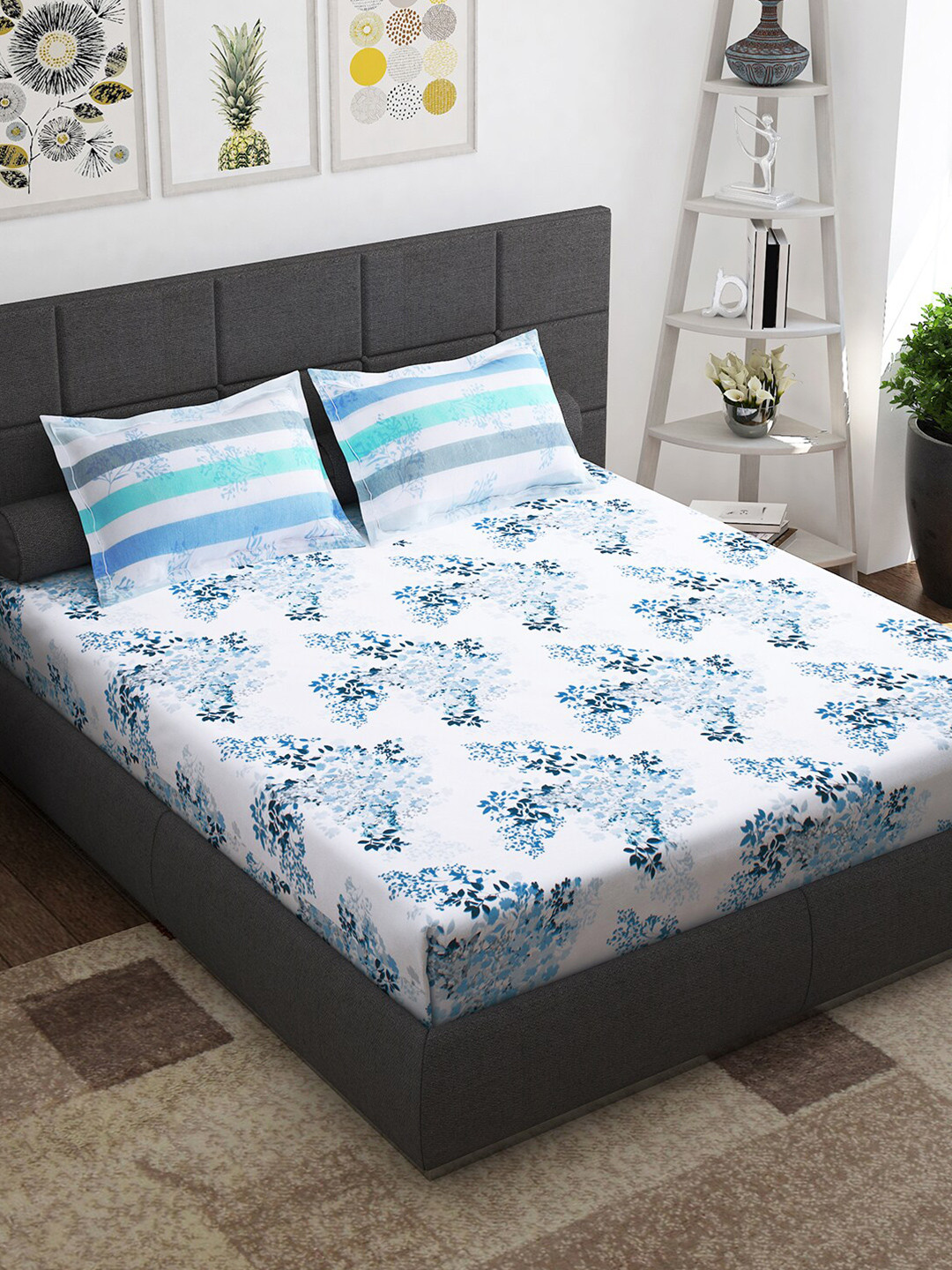 

Story@home Ventura Blue & White Floral 152 TC Cotton Queen Bedsheet With 2 Pillow Covers