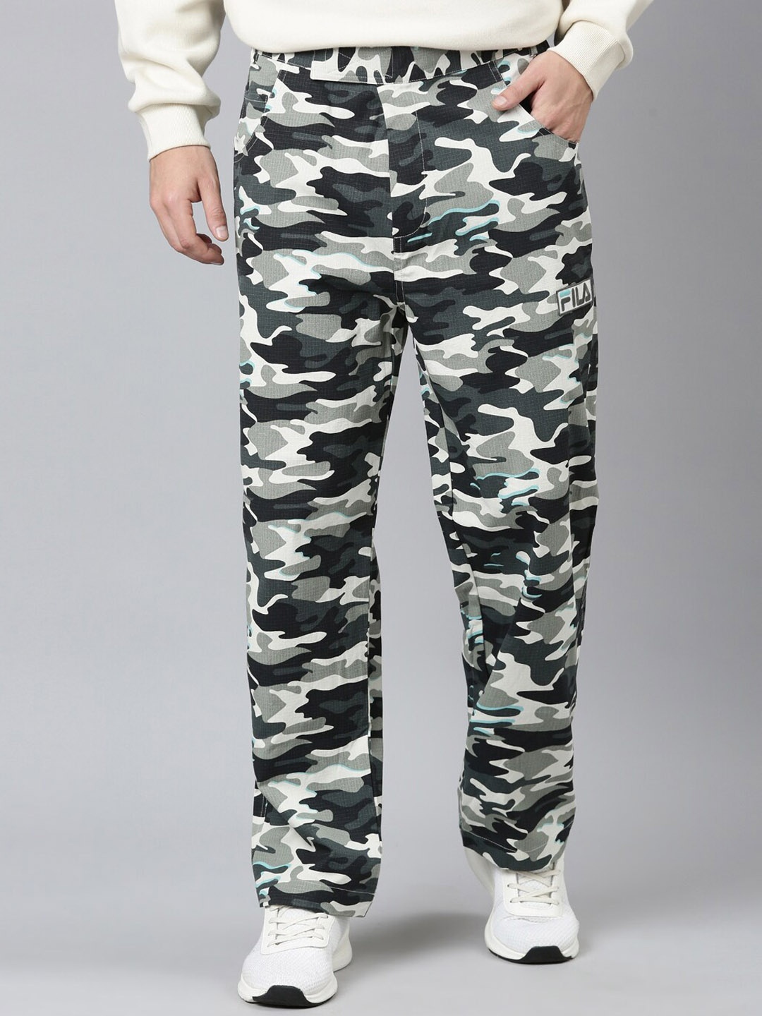 

FILA Men Camoflage Printed Cotton Track Pants, Grey