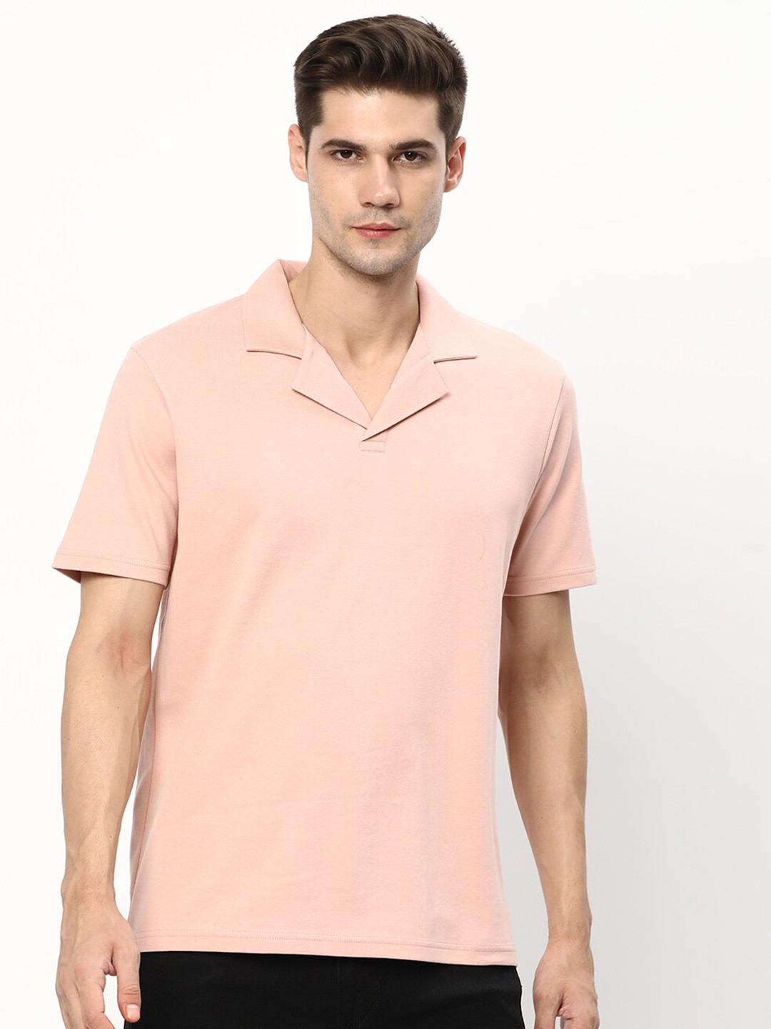 

R&B Polo Collar Casual Cotton T-shirt, Pink
