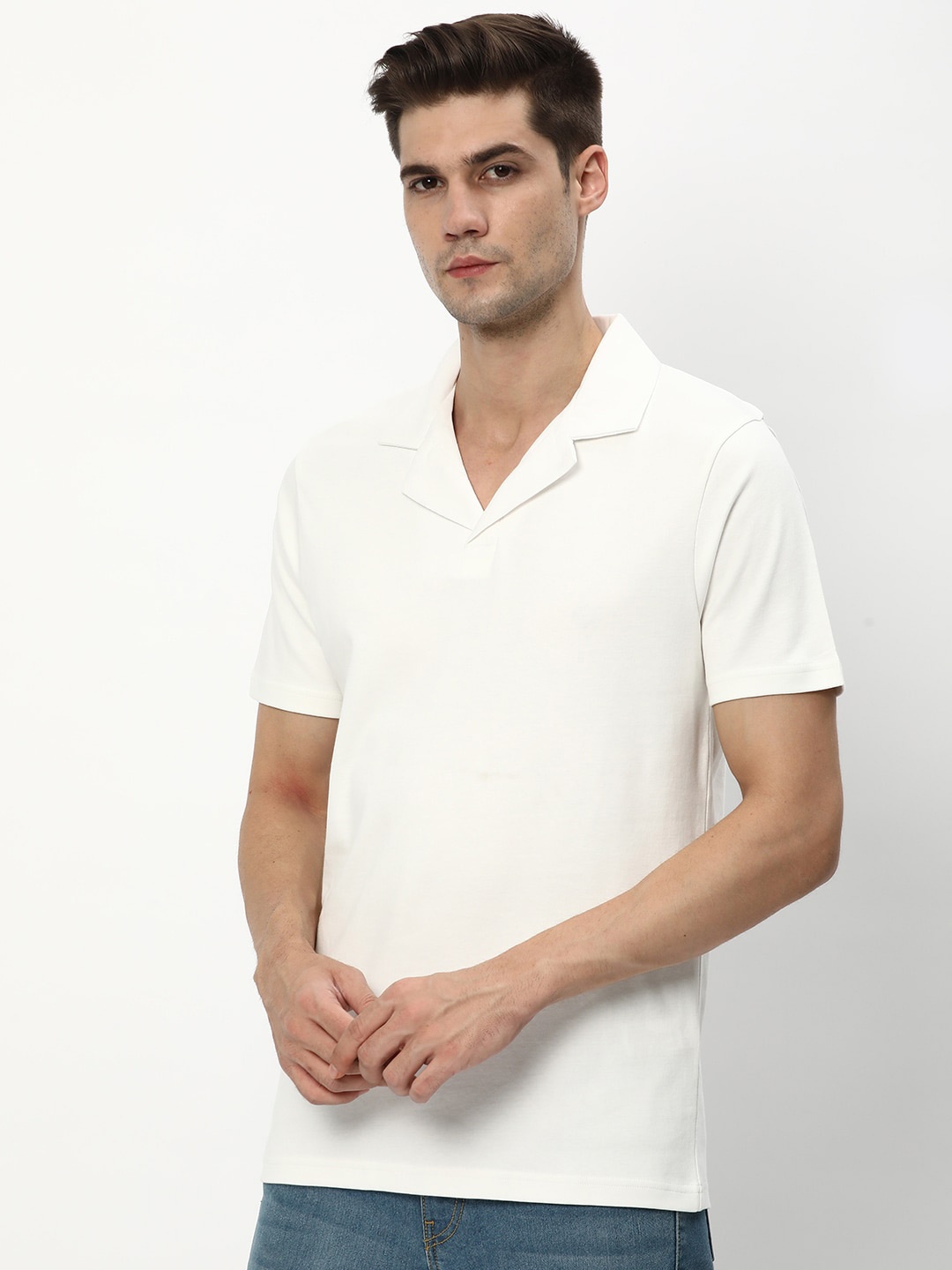 

R&B Cotton Polo Collar Regular Fit T-shirt, White
