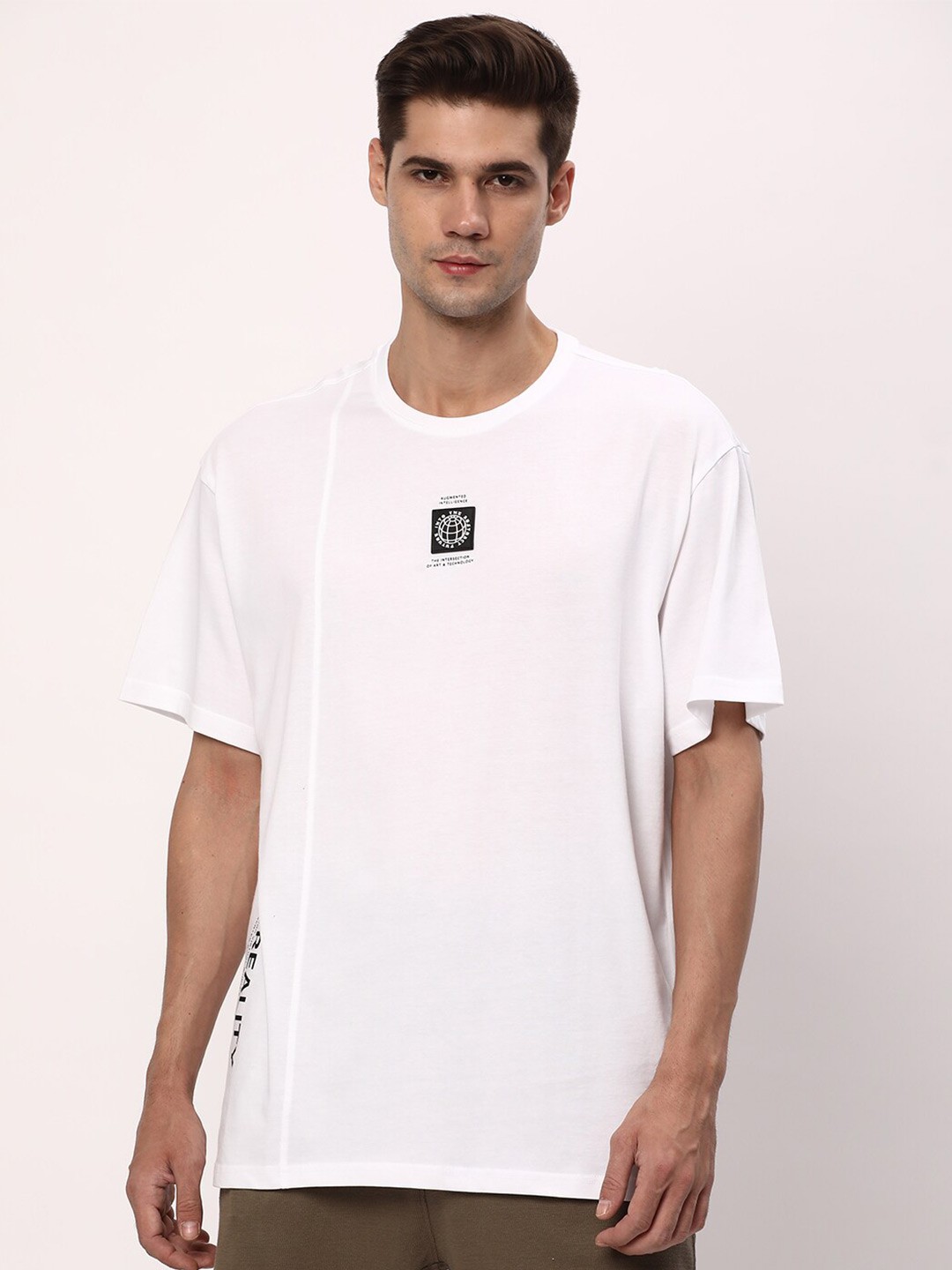 

R&B Typography Printed Oversized Cotton T-shirt, White
