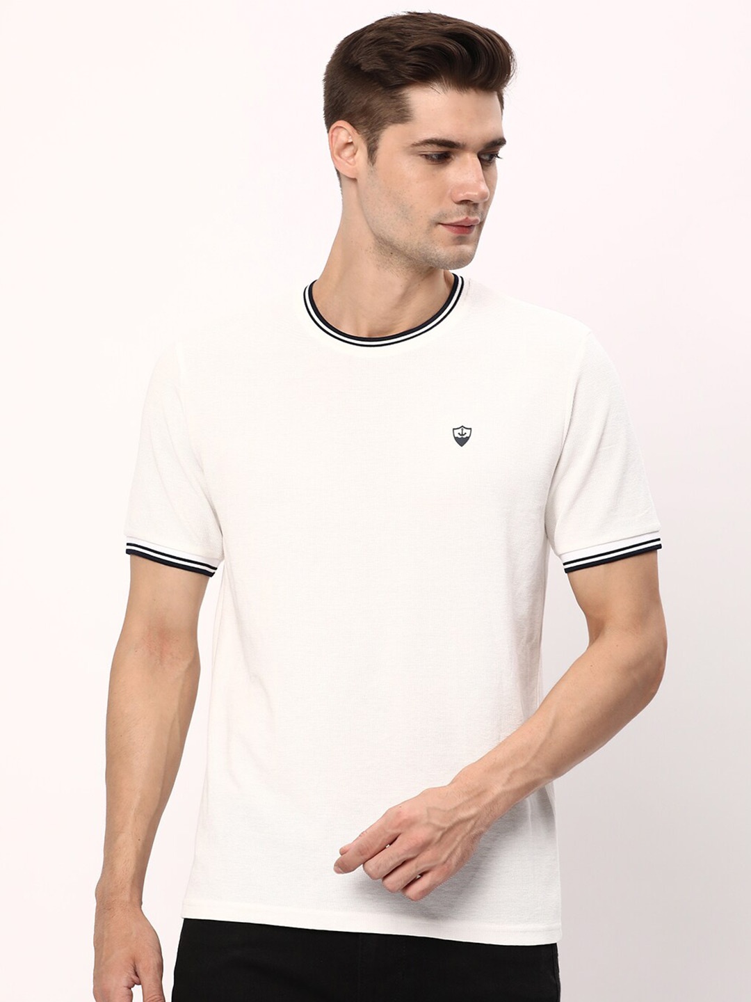 

R&B Crew Neck Cotton Casual T-shirt, White