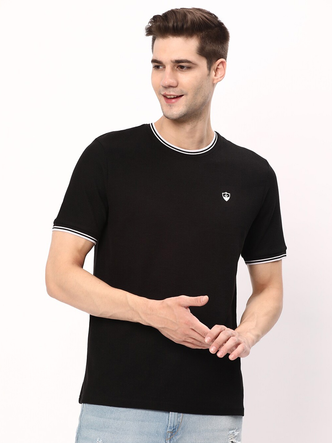 

R&B Crew Neck Cotton Casual T-shirt, Black