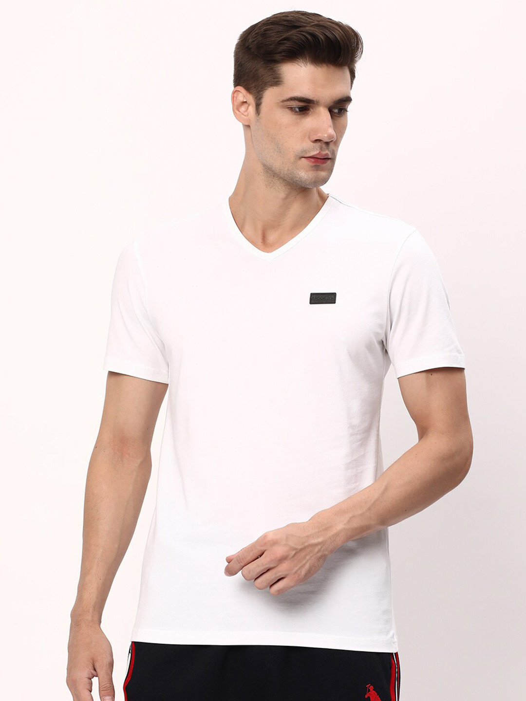 

R&B Cotton V-Neck Regular Fit T-shirt, White