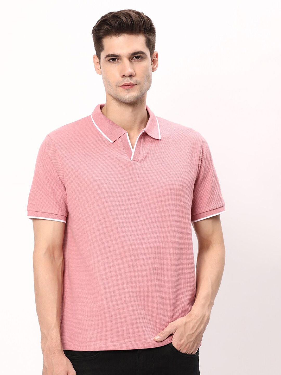 

R&B Polo Collar Casual T-shirt, Pink