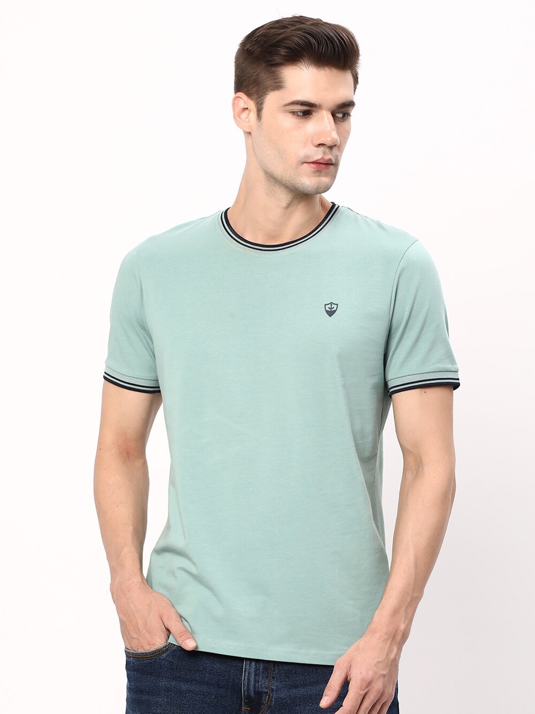 

R&B Round Neck Cotton T-shirt, Green