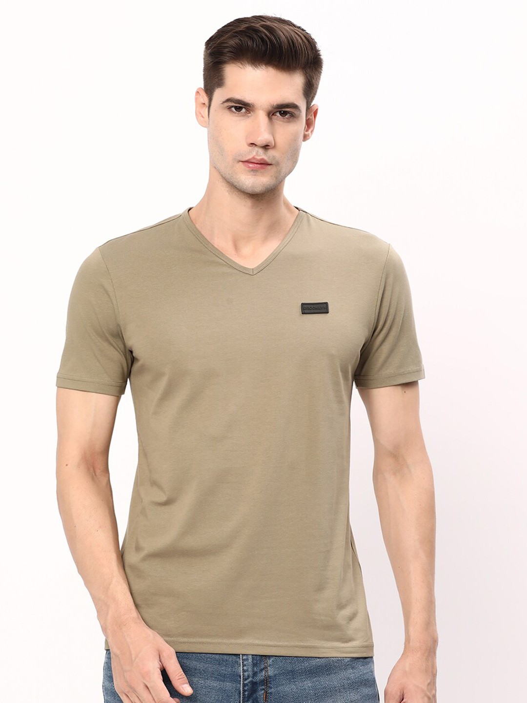 

R&B V-Neck Cotton Casual T-shirt, Green
