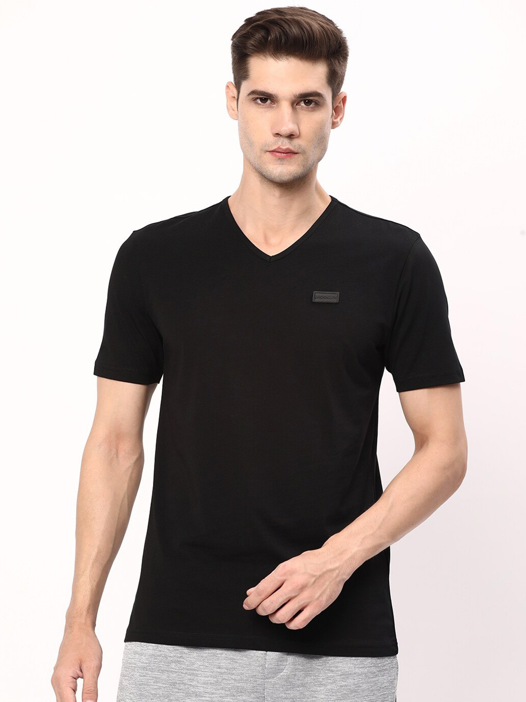 

R&B Cotton V-Neck Regular Fit T-shirt, Black