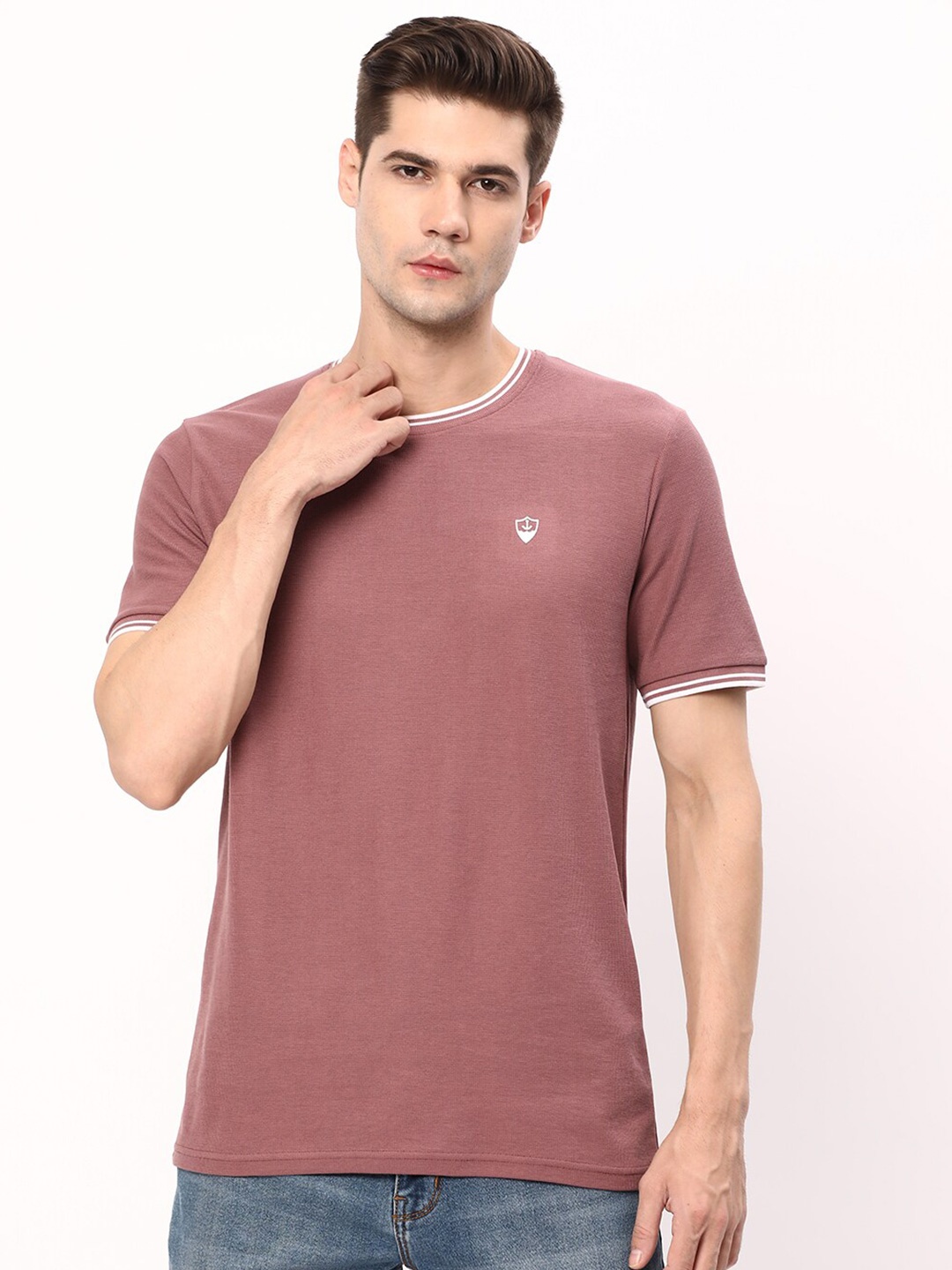 

R&B Round Neck Cotton Casual T-shirt, Pink