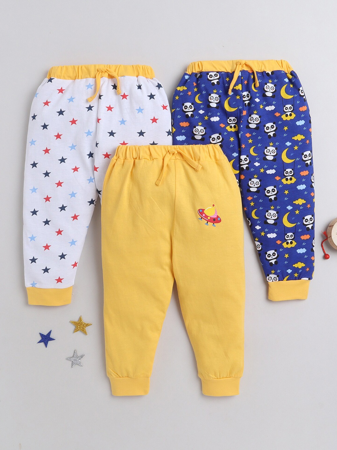 

BUMZEE Boys Pack Of 3 Printed Cotton Joggers, Blue