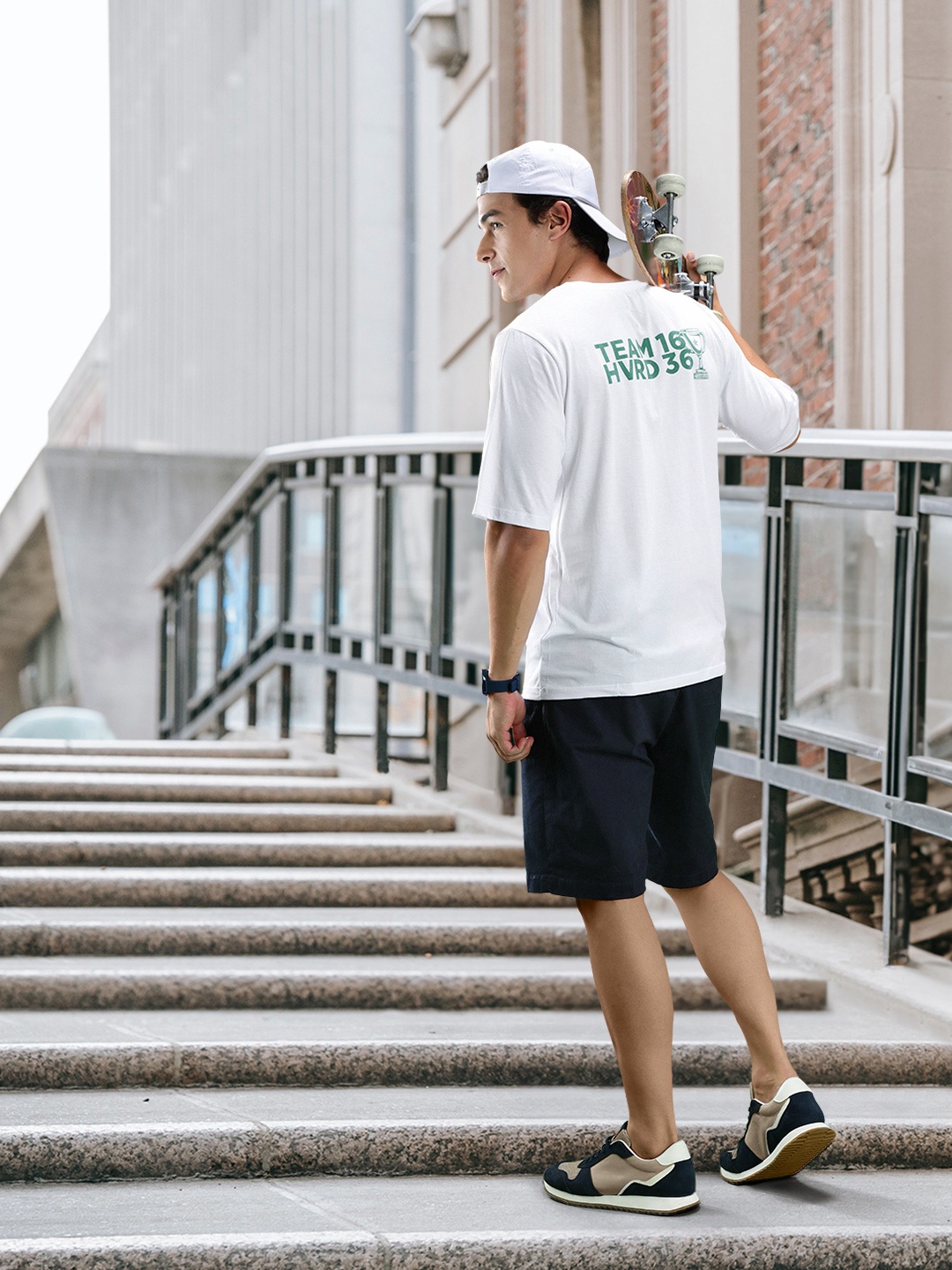 Harvard Brand Logo Printed Pure Cotton Oversized T-shirt, White