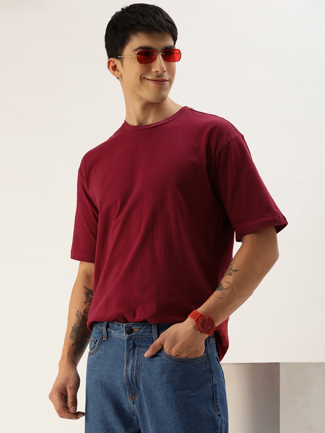 

Harvard Solid Pure Cotton Oversized T-shirt, Maroon