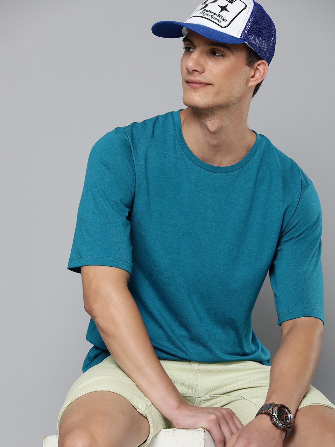 Harvard Solid Oversized Pure Cotton T-shirt, Teal