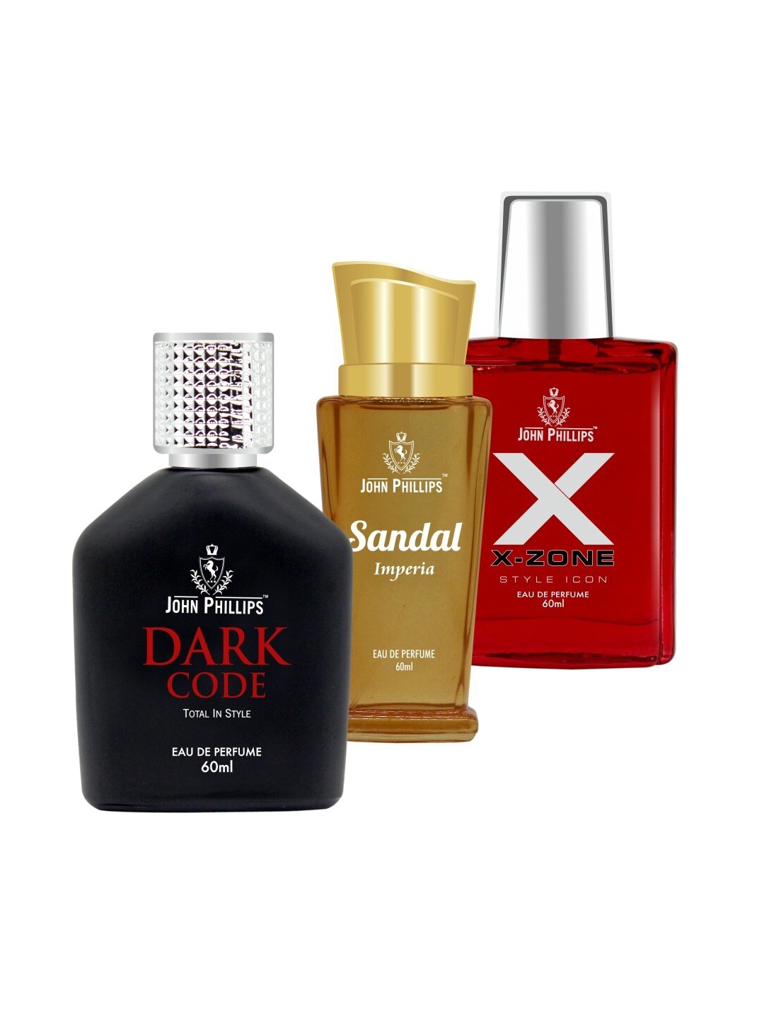 

JOHN PHILLIPS Set Of 3 Dark Code - Sandal & XX-Zone Long LastingEau De Perfumes 60ml Each, Red